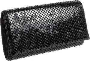 Jessica McClintock Metal Mesh Roll Evening Bag Clutch Purse (4.5" x 7.5" x 2", Shoulder Chain Included)