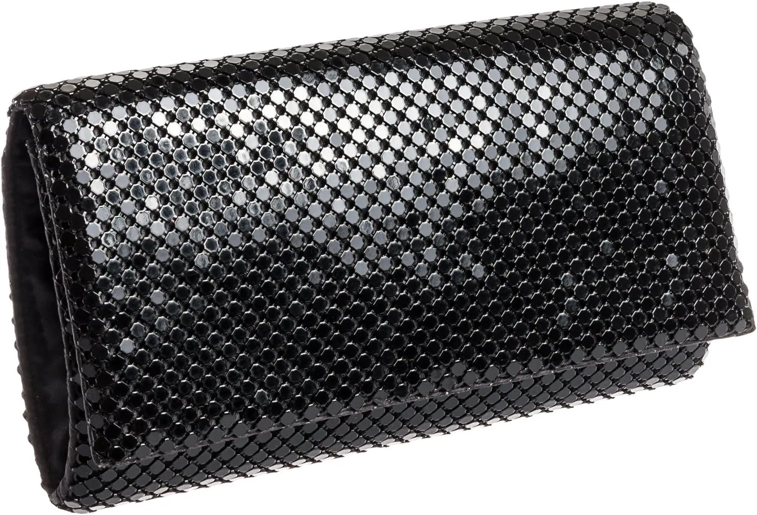 Jessica McClintock Metal Mesh Roll Evening Bag Clutch Purse (4.5" x 7.5" x 2", Shoulder Chain Included)