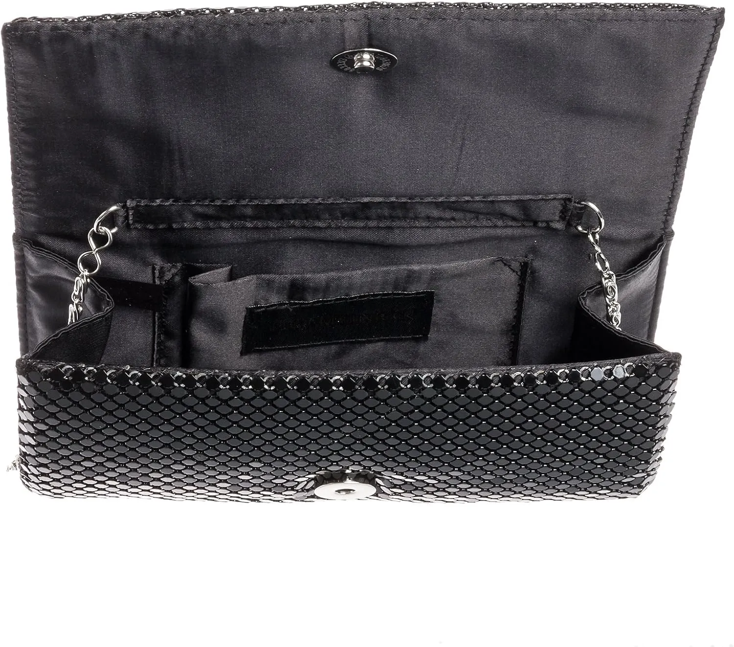 Jessica McClintock Metal Mesh Roll Evening Bag Clutch Purse (4.5" x 7.5" x 2", Shoulder Chain Included)