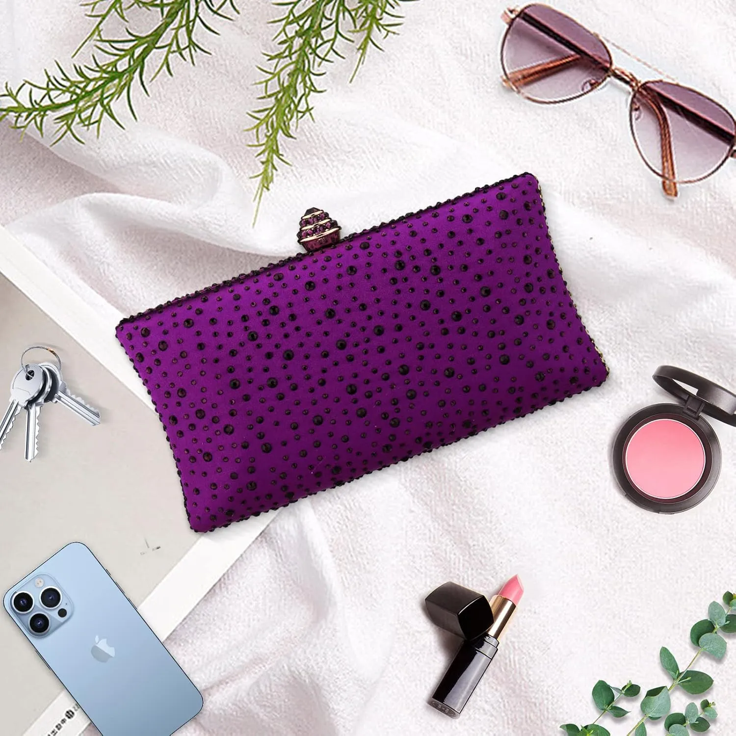 jessie Women Beaded Clutch Bag Rhinestone Crystal Purse Glitter Evening Handbag for Wedding Cocktail Prom Party