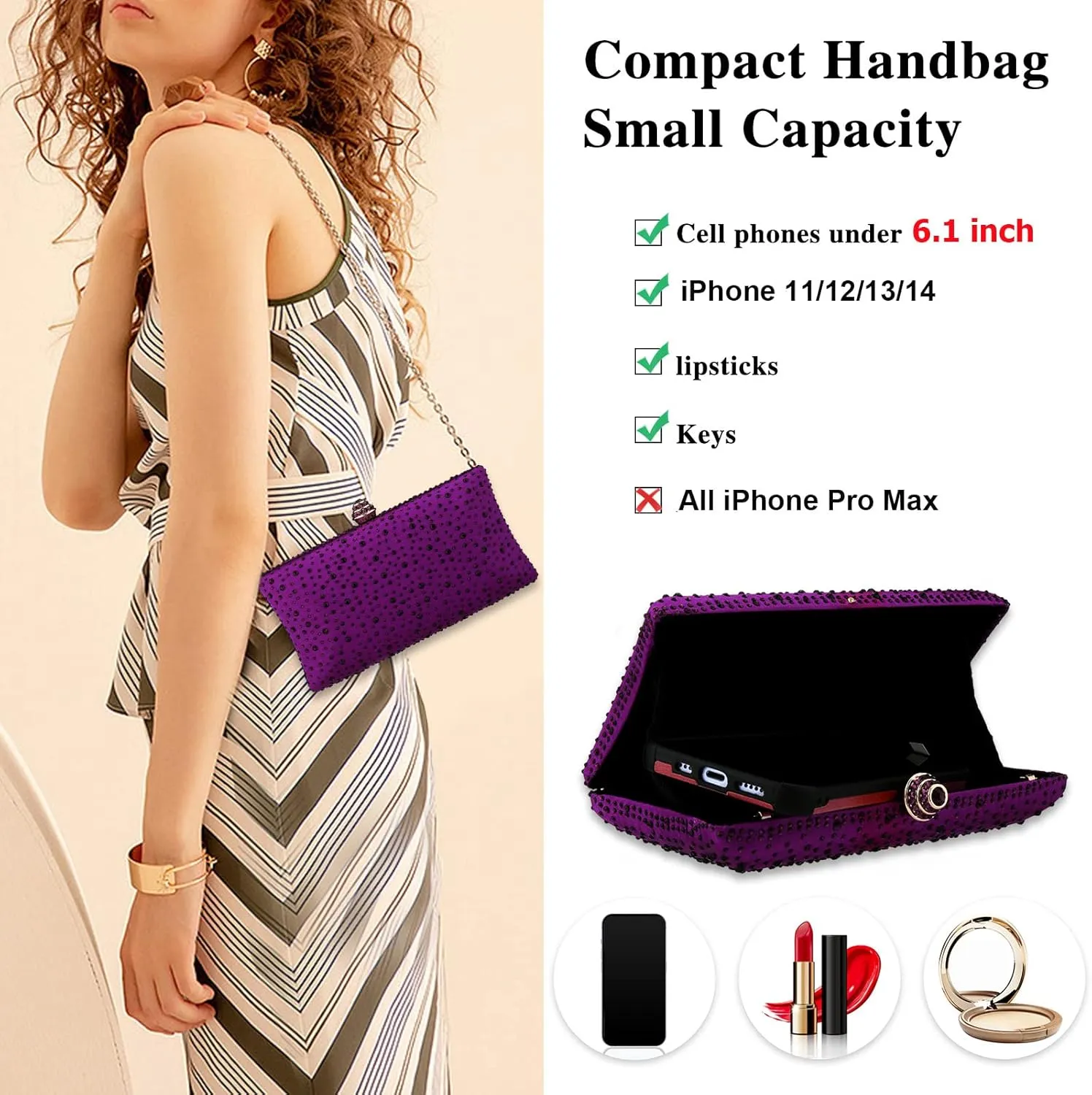 jessie Women Beaded Clutch Bag Rhinestone Crystal Purse Glitter Evening Handbag for Wedding Cocktail Prom Party