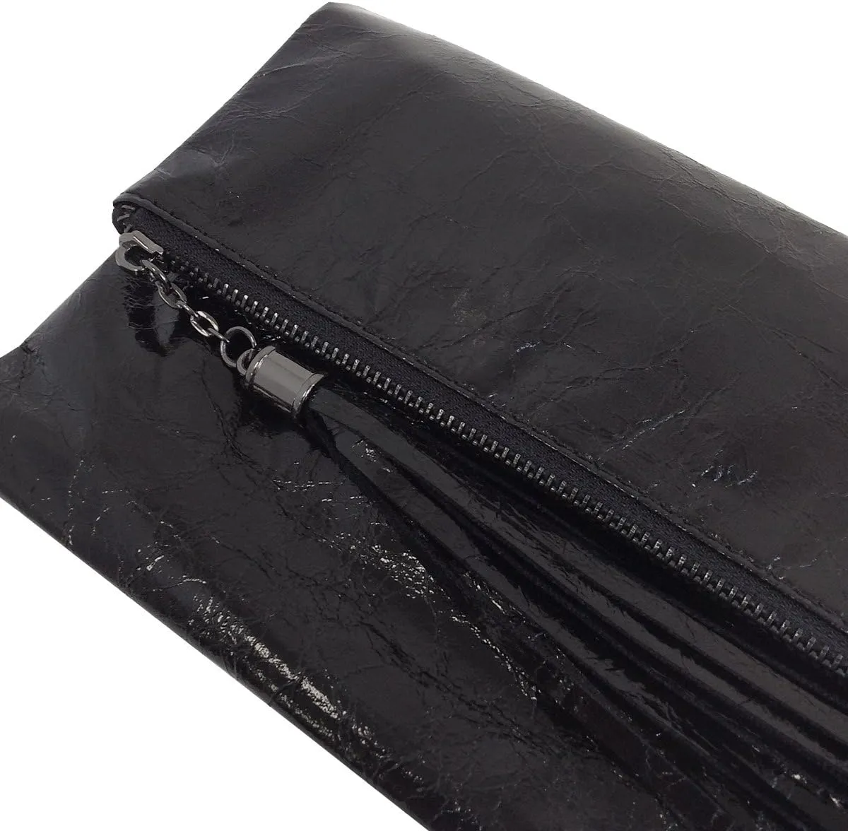 JNB Women's Cracked Metallic Fabric Foldover Clutch with Tassel