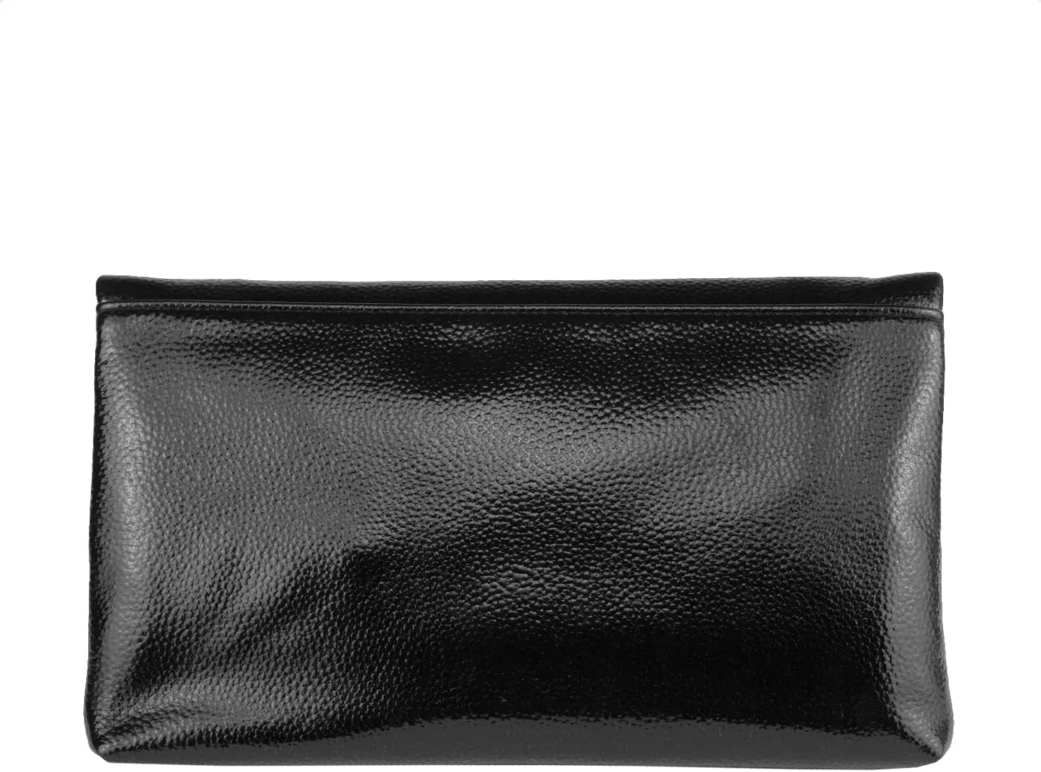 JNB Women's Cracked Metallic Fabric Foldover Clutch with Tassel
