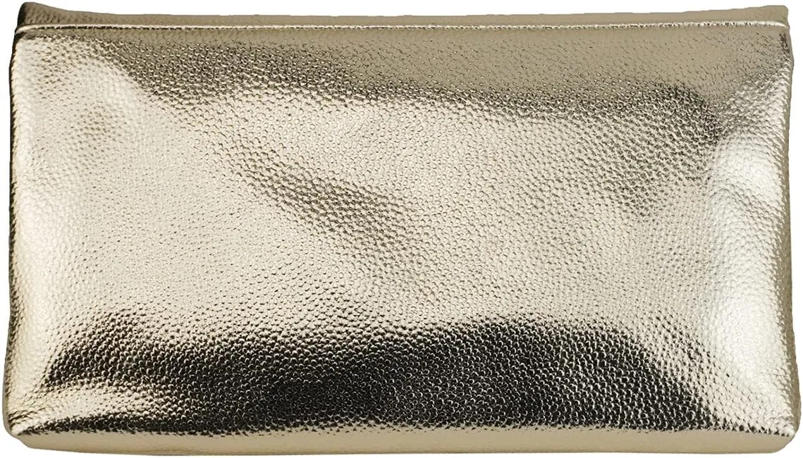 JNB Women's Cracked Metallic Fabric Foldover Clutch with Tassel