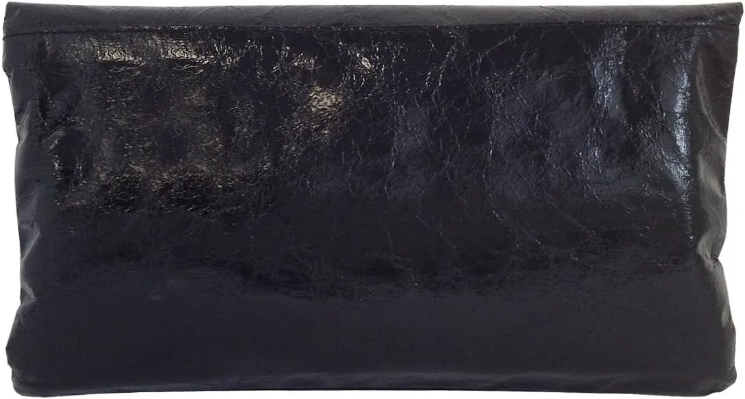 JNB Women's Cracked Metallic Fabric Foldover Clutch with Tassel