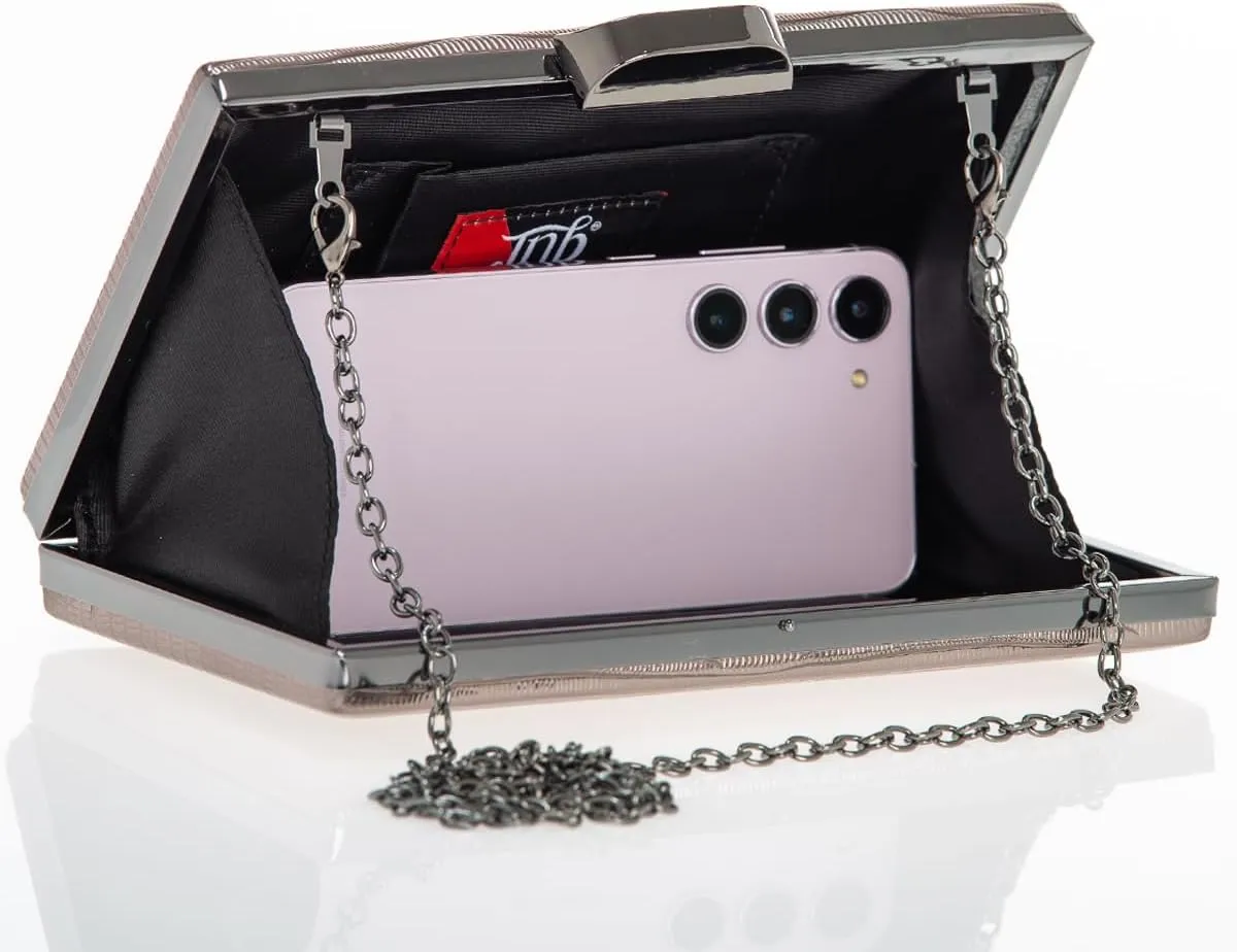 JNB Women's Metallic Material Hard Case Evening Party Clutch