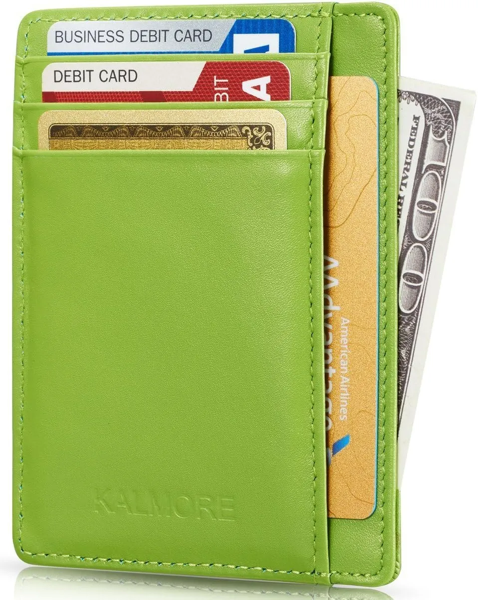 KALMORE Genuine Leather Front Pocket Slim Wallet Credit Card Holder with ID Window