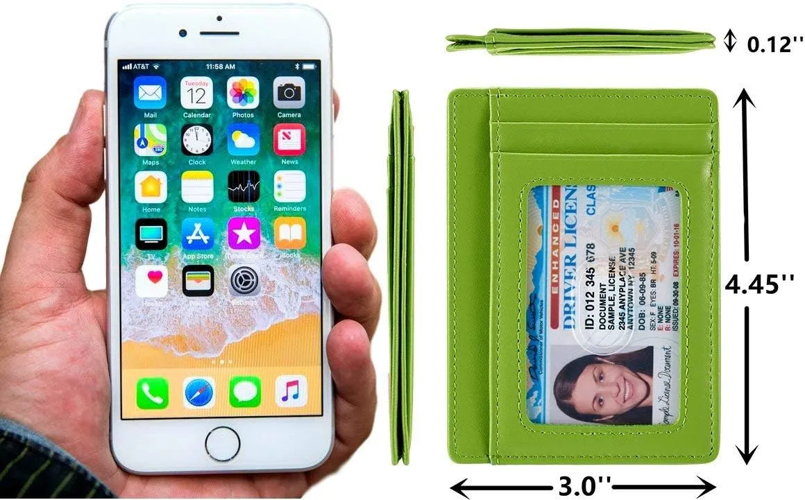 KALMORE Genuine Leather Front Pocket Slim Wallet Credit Card Holder with ID Window