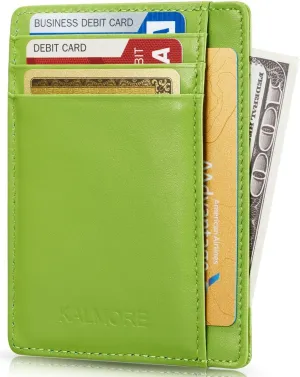 KALMORE Genuine Leather Front Pocket Slim Wallet Credit Card Holder with ID Window