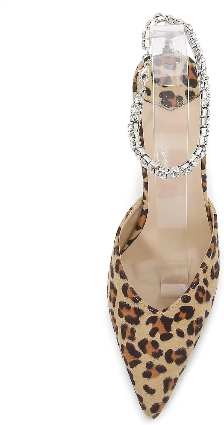 keleimusi Crystal-Embellished Ankle Strap Pumps Wedding Dress Stiletto Heels for Women