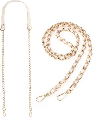 kilofly 2pc Gold Plated Faux Leather Removable Clutch Chain Shoulder Straps Set