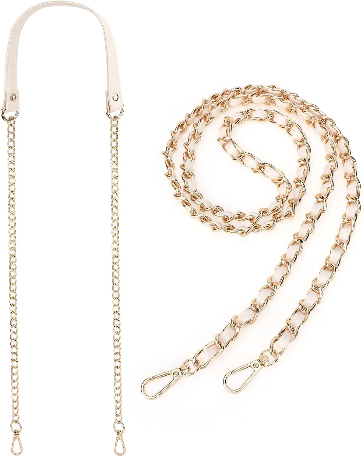 kilofly 2pc Gold Plated Faux Leather Removable Clutch Chain Shoulder Straps Set