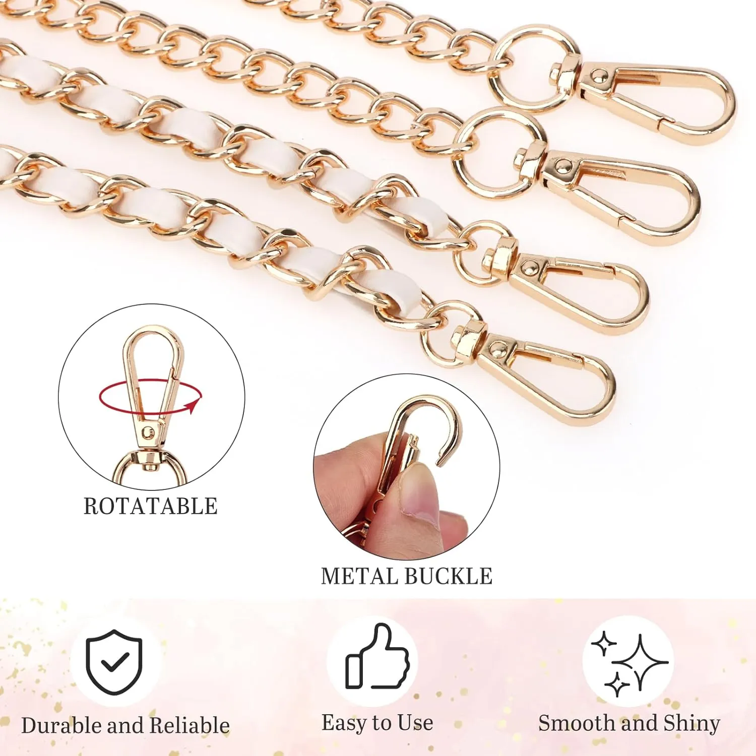 kilofly 2pc Gold Plated Faux Leather Removable Clutch Chain Shoulder Straps Set