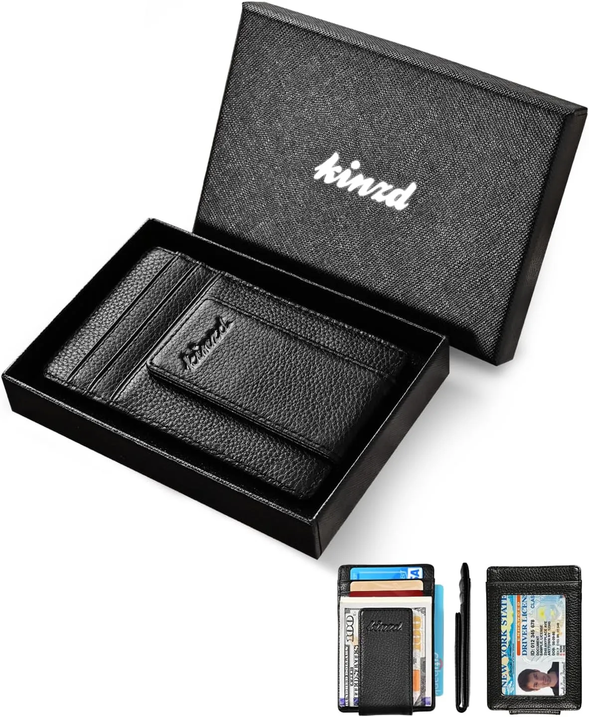 kinzd Money Clip, Front Pocket Wallet, Leather RFID Blocking Strong Magnet thin Wallet