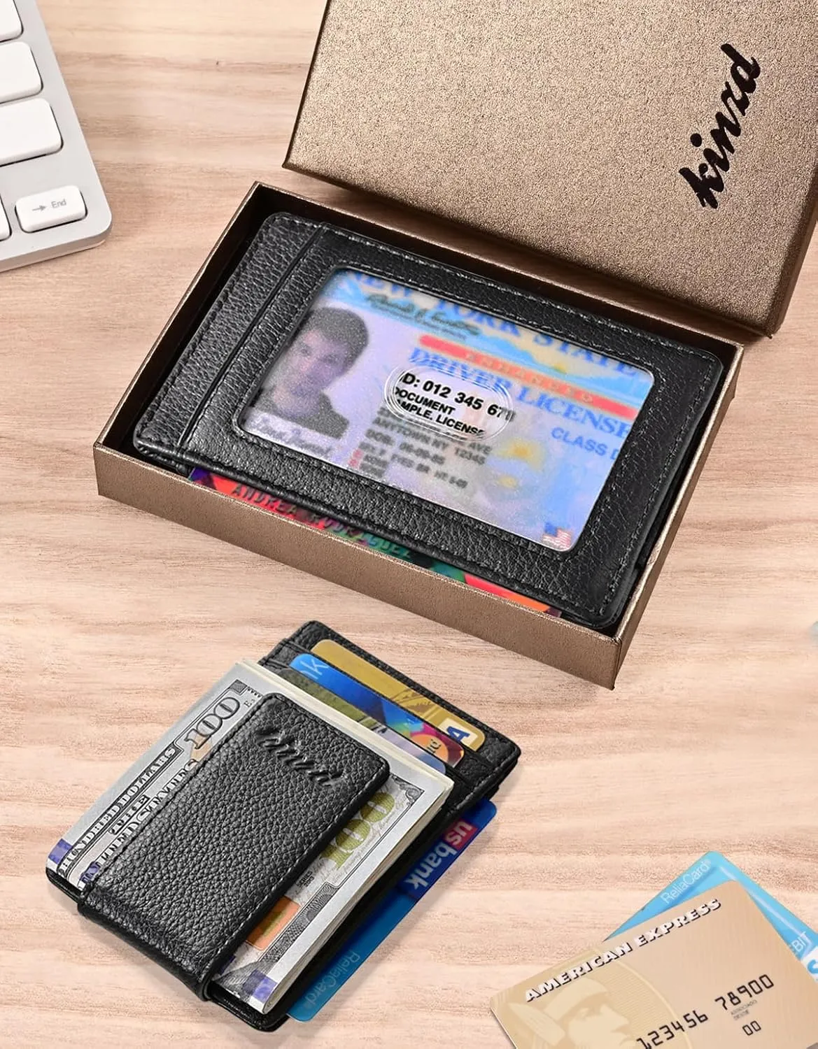 kinzd Money Clip, Front Pocket Wallet, Leather RFID Blocking Strong Magnet thin Wallet