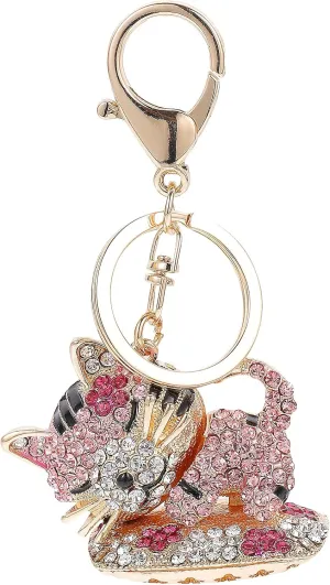 Kitten Keychain Fortune Cat Key Chain Bling Cat Keychain Rhinestone Purse Charms Rhinestone Cat Keyring Car Keychains Car Decorative Bag Pendant Rhinestones Zinc Alloy Wallet