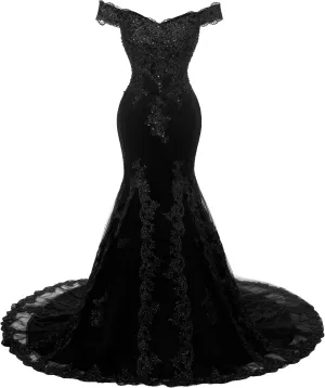 Kivary Off Shoulder Mermaid Long Lace Beaded Prom Dress Corset Evening Gowns