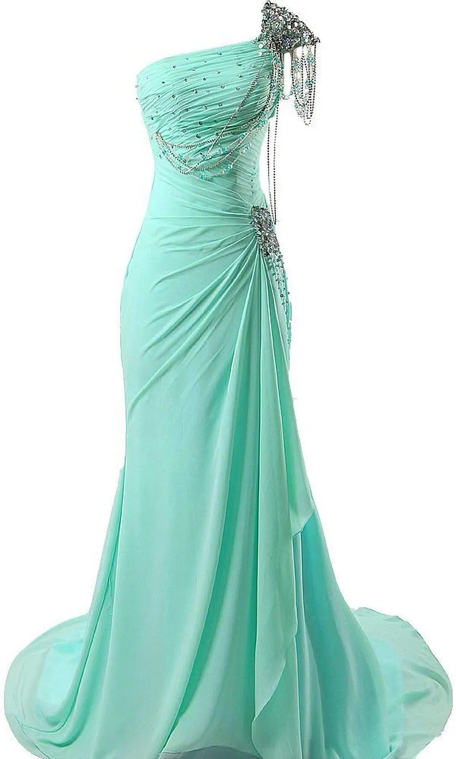Kivary® Women's Beaded One Shoulder Crystals Chiffon Long Corset Prom Evening Dresses