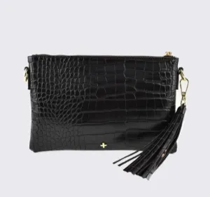 Kourtney Crossbody Bag with Tassel Black Croc