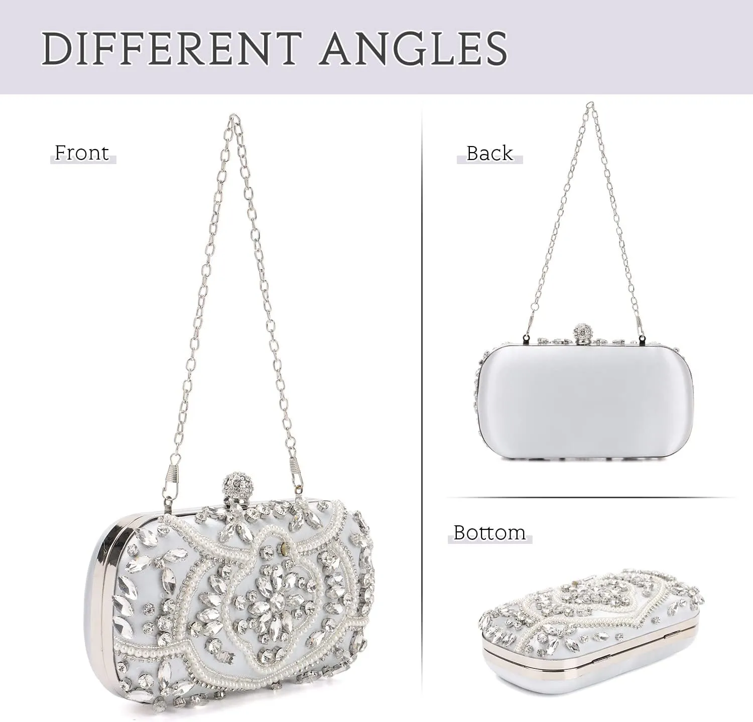 KUANG! Women Beaded Clutch Evening Bag Fashion Rhinestone Diamond Wedding Handbag Bridal Purse for Party