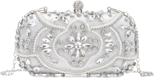 KUANG! Women Beaded Clutch Evening Bag Fashion Rhinestone Diamond Wedding Handbag Bridal Purse for Party