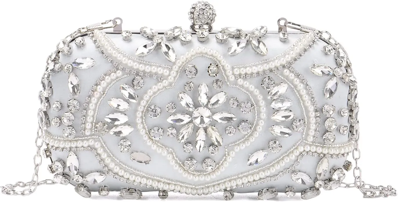 KUANG! Women Beaded Clutch Evening Bag Fashion Rhinestone Diamond Wedding Handbag Bridal Purse for Party
