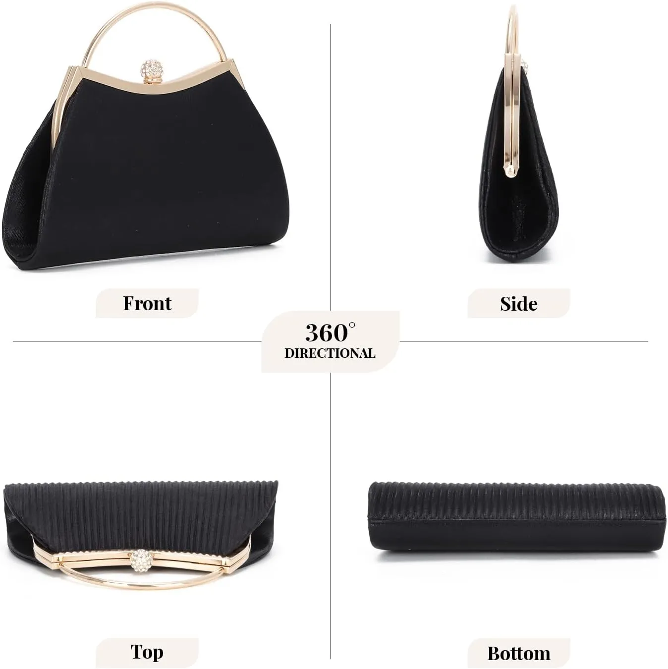 KUANG! Women Clutch Evening Bag Pleated Wedding Handbag Bag Silk Shoulder Bag Satchel for Party