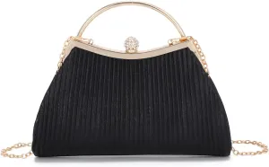 KUANG! Women Clutch Evening Bag Pleated Wedding Handbag Bag Silk Shoulder Bag Satchel for Party