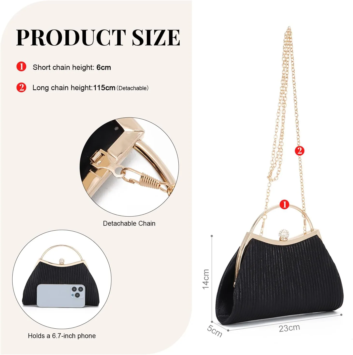 KUANG! Women Clutch Evening Bag Pleated Wedding Handbag Bag Silk Shoulder Bag Satchel for Party
