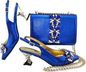 Lace Ins Style Pointed Toe African Design Women Wedding Shoes Crossbody Bag Set