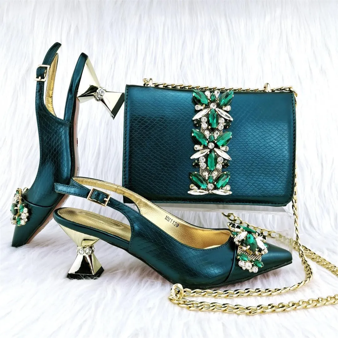 Lace Ins Style Pointed Toe African Design Women Wedding Shoes Crossbody Bag Set