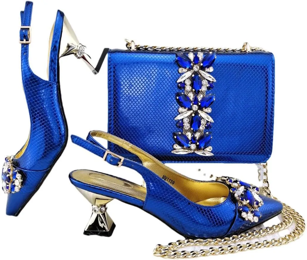 Lace Ins Style Pointed Toe African Design Women Wedding Shoes Crossbody Bag Set