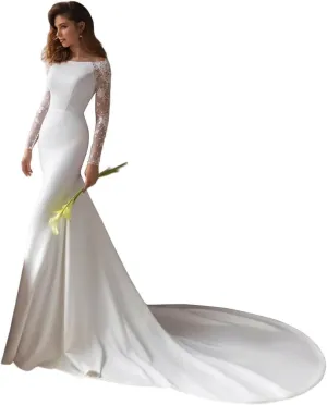 Lace Mermaid Wedding Dresses for Bride 2025 Long Sleeve Beach Bridal Gowns Satin Boho Bridal Dresses