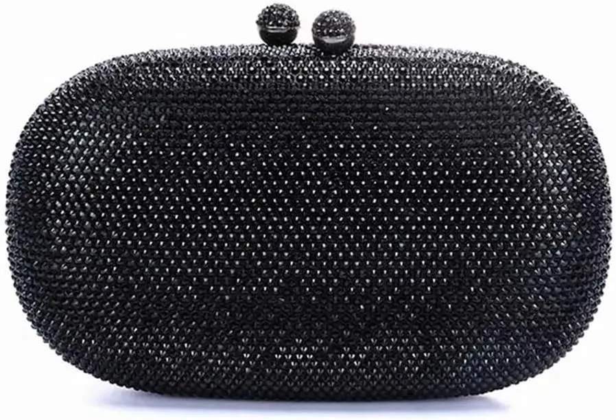 Ladies Oval Crystal Evening Bag Diamond Clutch Purse Egg Shaped Rhinestone Handbag with Chain for Wedding Party