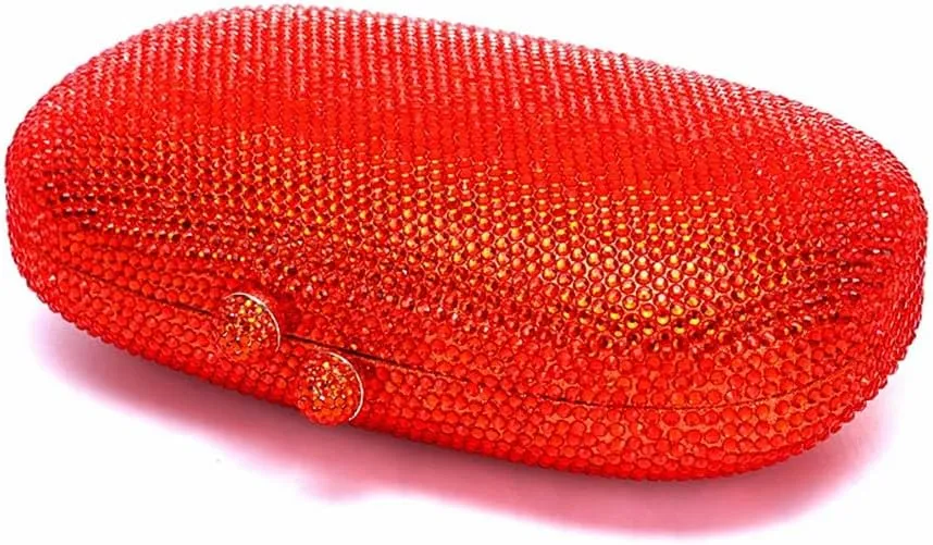 Ladies Oval Crystal Evening Bag Diamond Clutch Purse Egg Shaped Rhinestone Handbag with Chain for Wedding Party