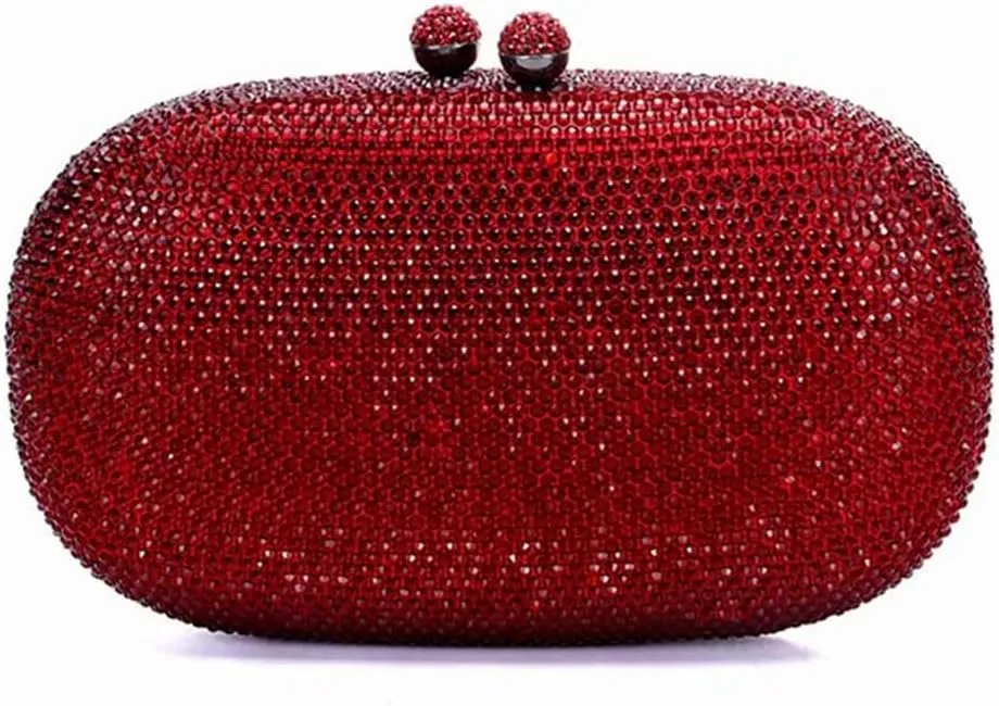 Ladies Oval Crystal Evening Bag Diamond Clutch Purse Egg Shaped Rhinestone Handbag with Chain for Wedding Party