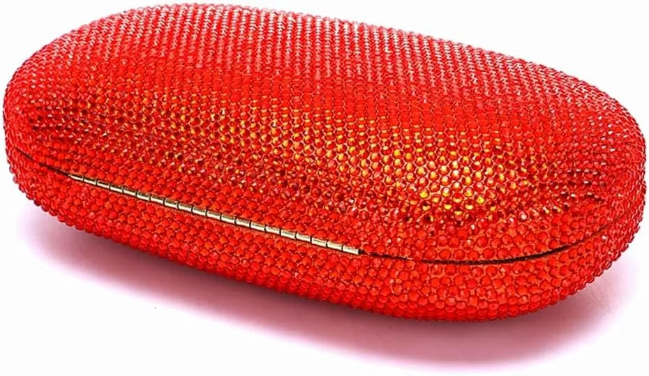 Ladies Oval Crystal Evening Bag Diamond Clutch Purse Egg Shaped Rhinestone Handbag with Chain for Wedding Party