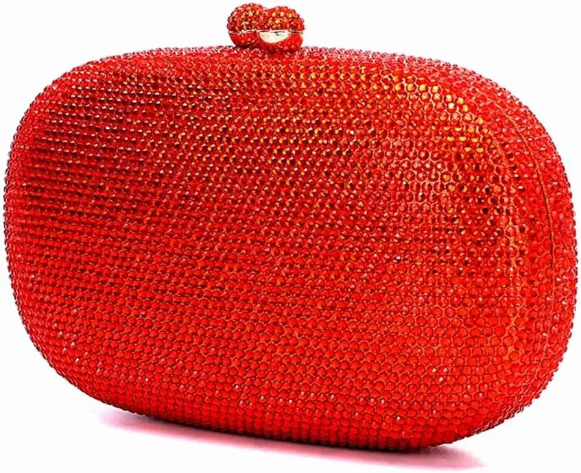 Ladies Oval Crystal Evening Bag Diamond Clutch Purse Egg Shaped Rhinestone Handbag with Chain for Wedding Party