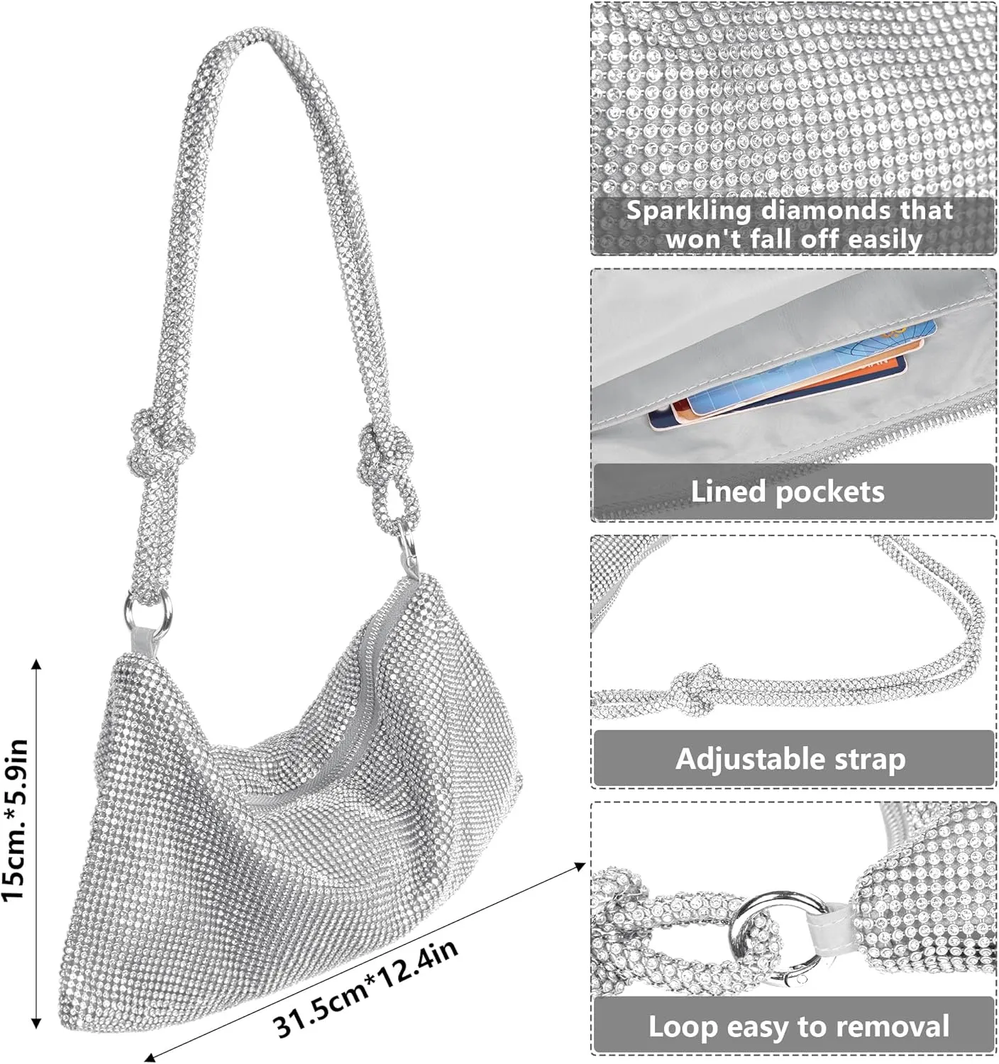 Lady Evening Clutch Handbag Sparkling Women's Clutch Purses Glitter Handbag Classic Shoulder Bag for Wedding Prom Party