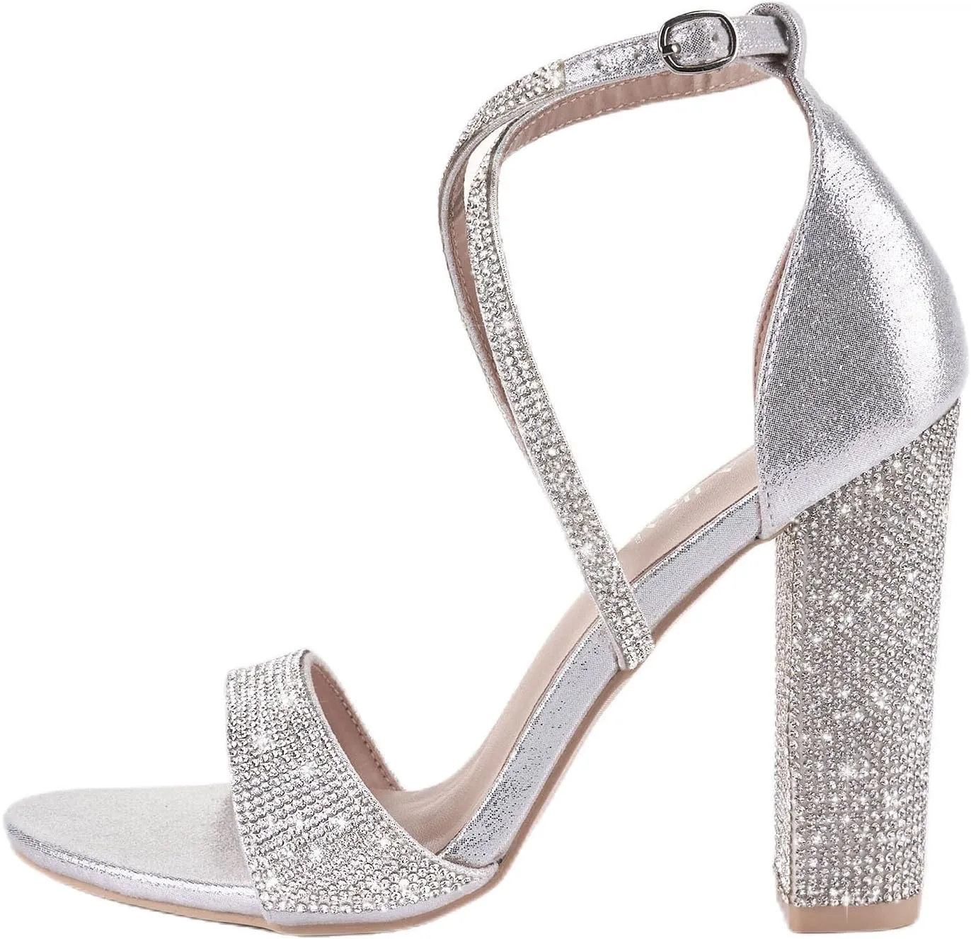 LALA IKAI Women's Strappy Chunky Block Sandals Rhinestone High Heels For Dress Wedding Party Evening Office Shoes