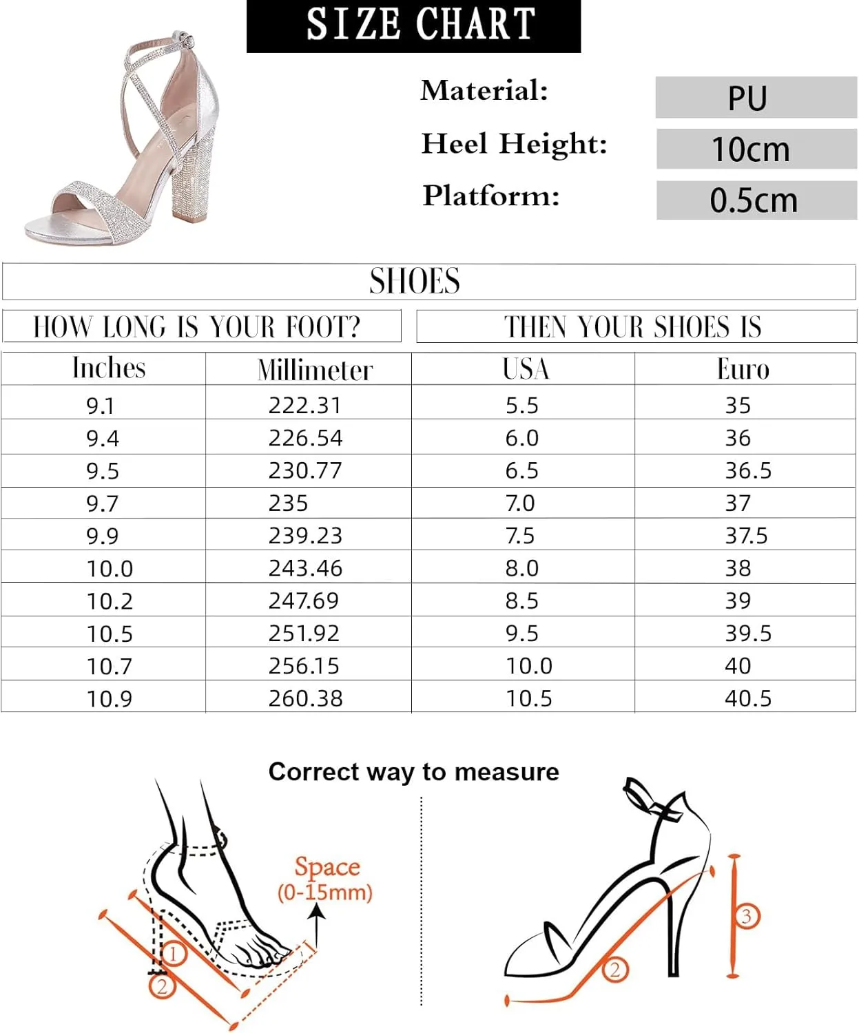 LALA IKAI Women's Strappy Chunky Block Sandals Rhinestone High Heels For Dress Wedding Party Evening Office Shoes