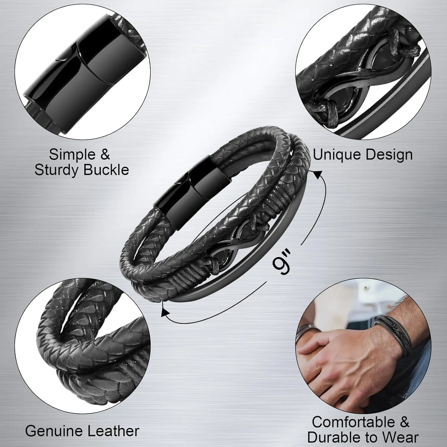 Leather Bracelet Birthday Gifts For Men: To My Man Bracelet Infinity Knot Love You Forever Gifts For Him - Inspirational Mens Leather Bracelet Cool Anniversary Christmas Valentines Fathers Gift Ideas