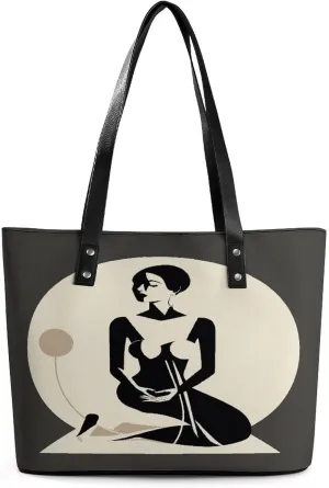 Leather Tote Bag Elegance Elegant Illustration Printing Leather Handbag Durable Shopping Bag For Work Travel Casual Use