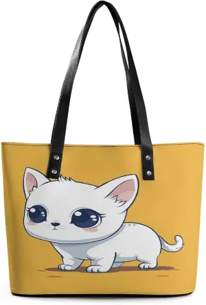 Leather Tote Bag Elegance Illustration Style Printing Leather Handbag Durable Shopping Bag For Work Travel Casual Use