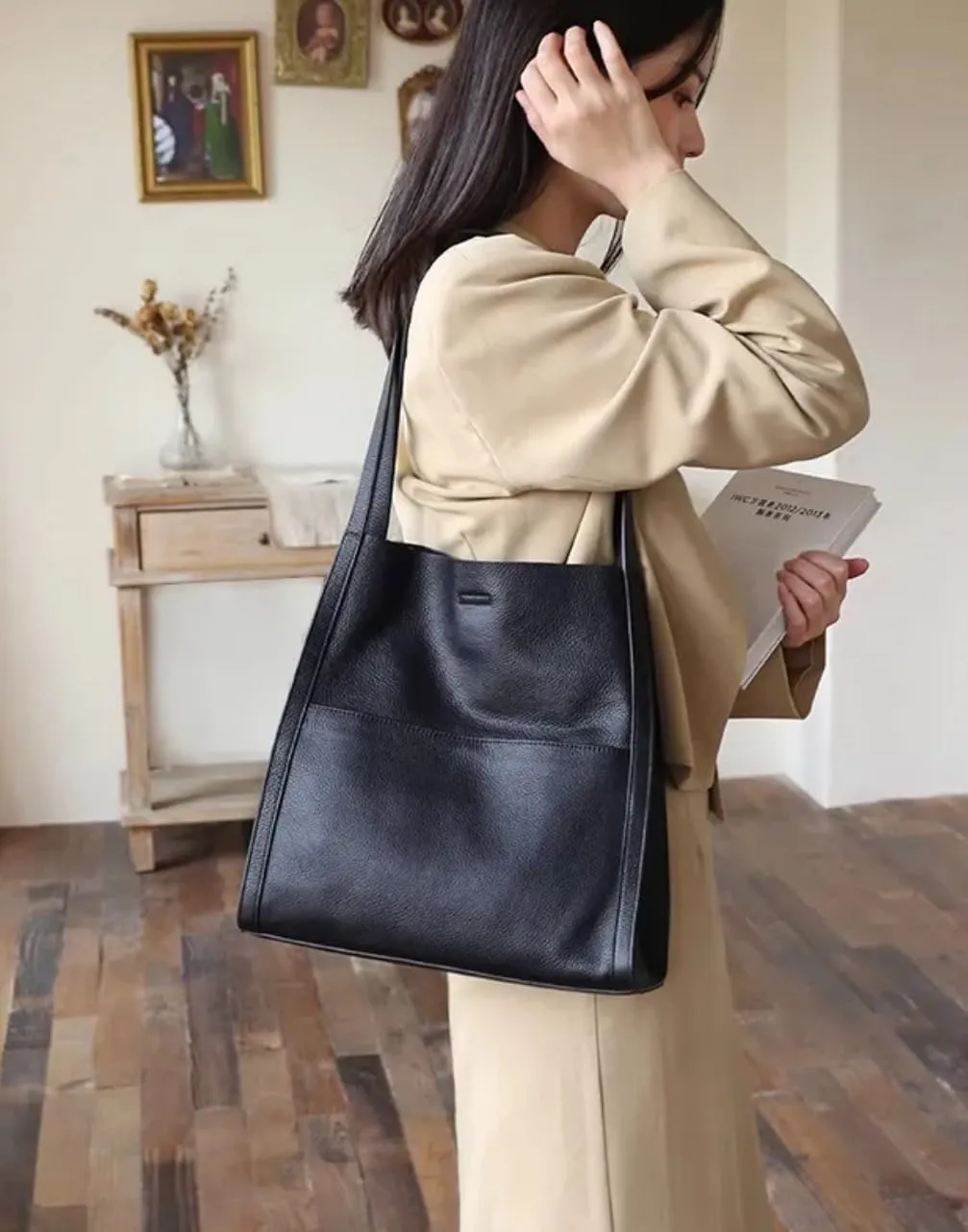 Leather Tote Shoulder Bag for Women，Large Leather Hobo Shoulder Bag