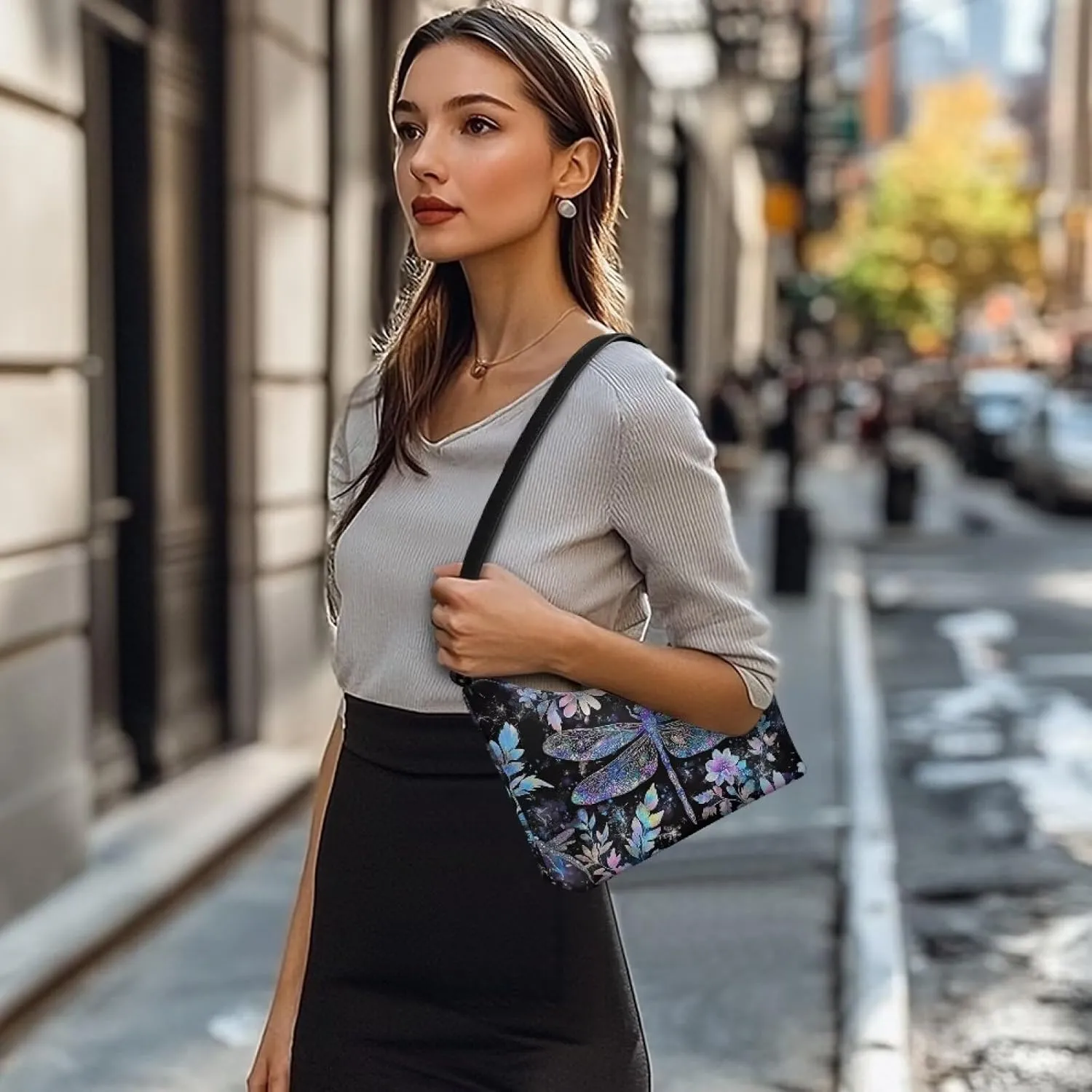 Leather Underarm Bag for Women Shoulder Handbag with Zipper Fashion Travel Purse