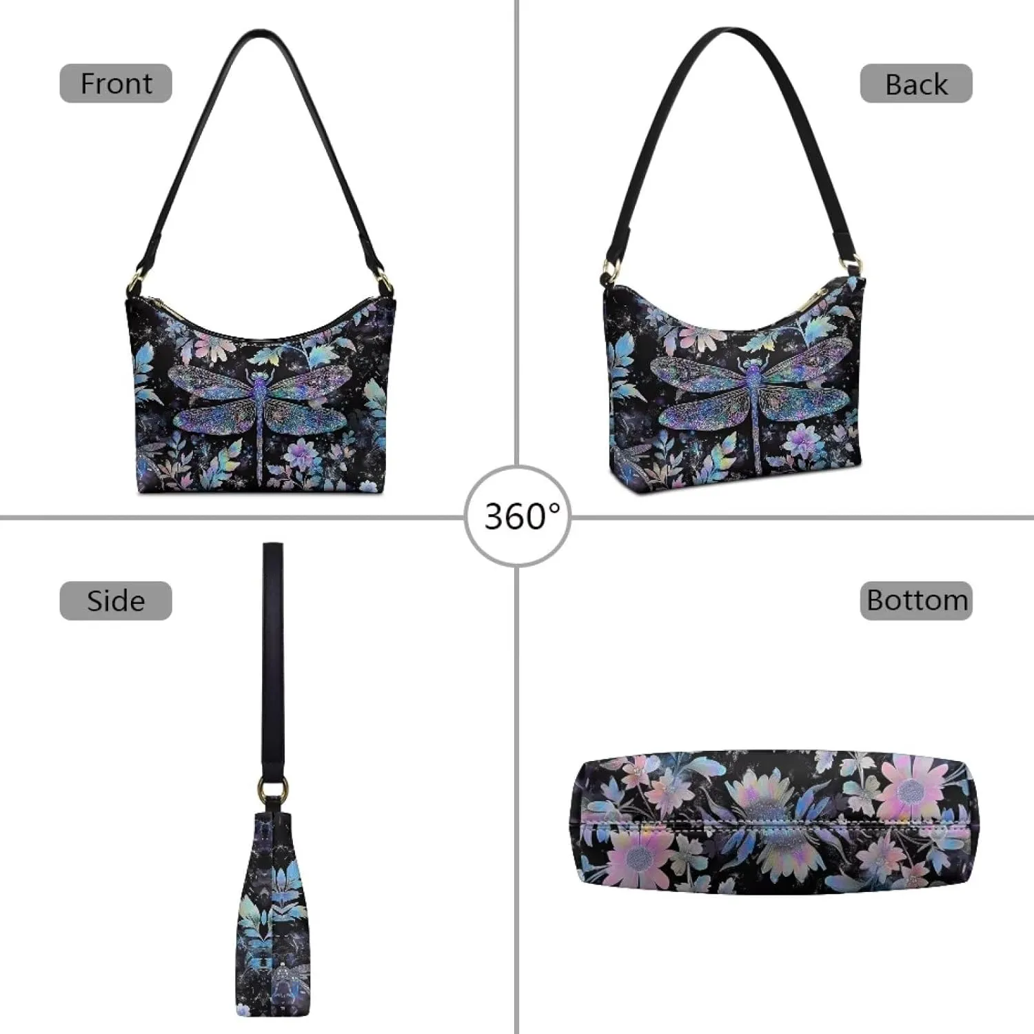 Leather Underarm Bag for Women Shoulder Handbag with Zipper Fashion Travel Purse