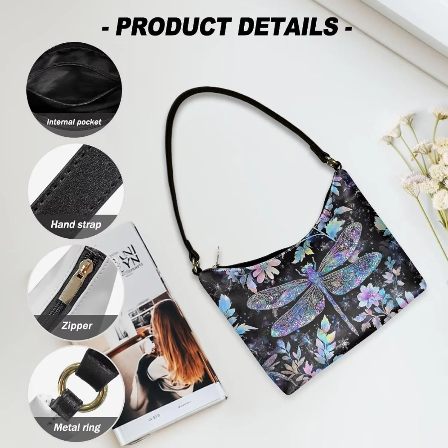Leather Underarm Bag for Women Shoulder Handbag with Zipper Fashion Travel Purse