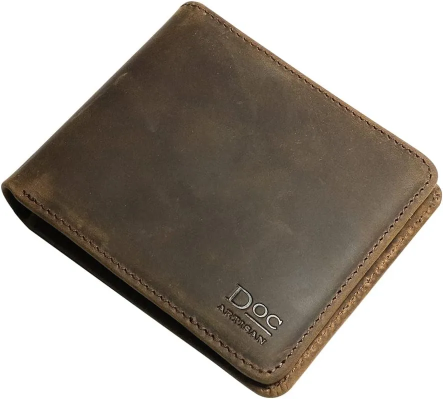 Leather Wallet for Men | 100% Genuine Full Grain Leather Bifold Wallet (Wood)