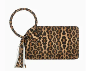 Leopard Cuff Handle Tassel Wristlet Clutch Bag